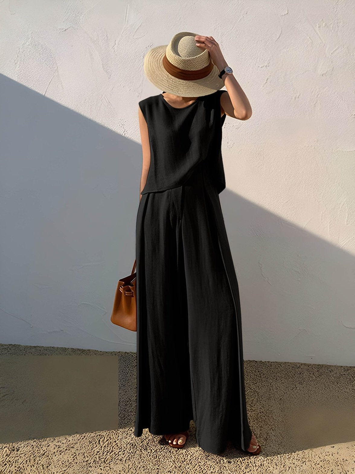 Pantalon lin look complet sable