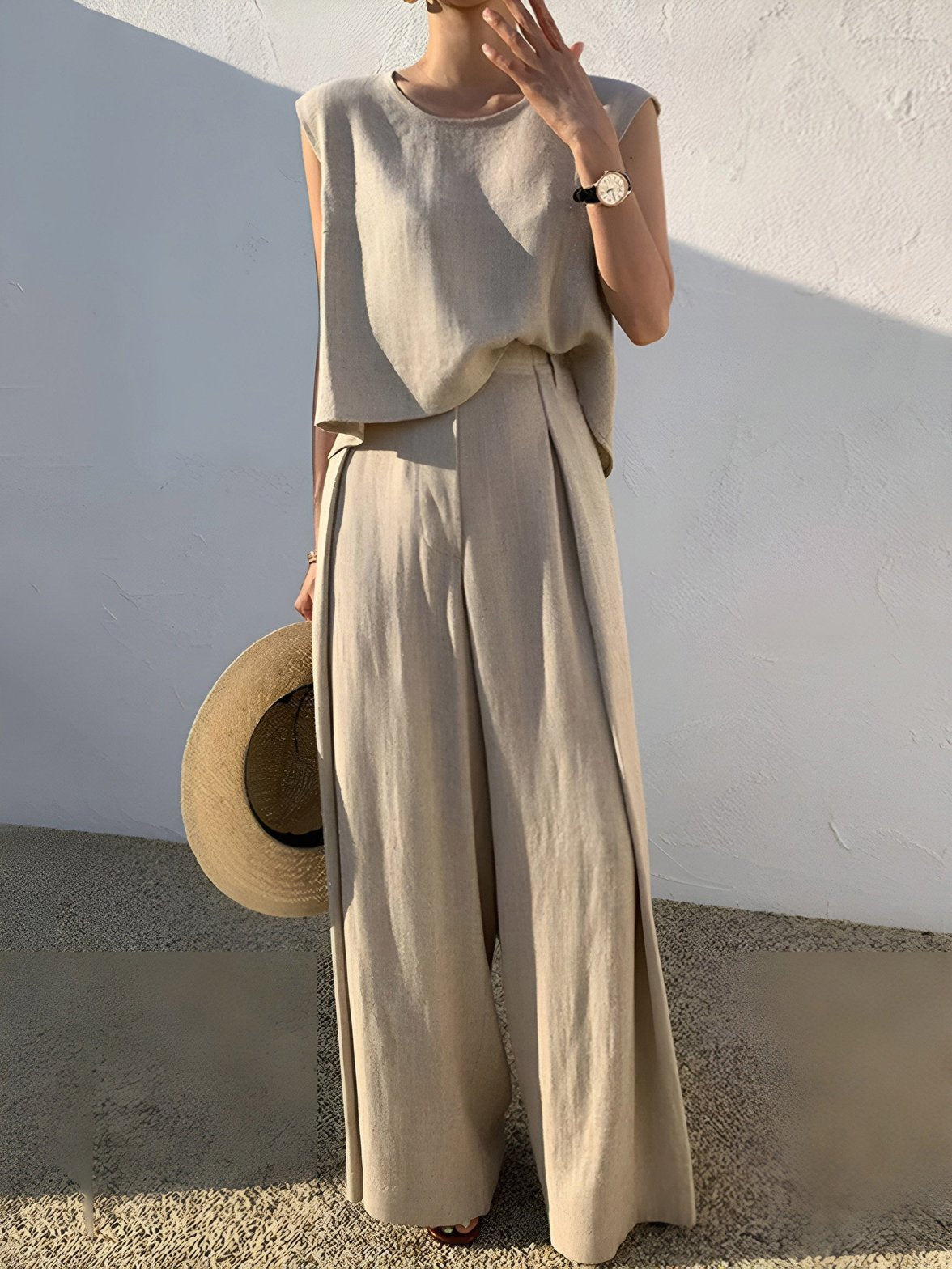 Pantalon lin coupe large douceur