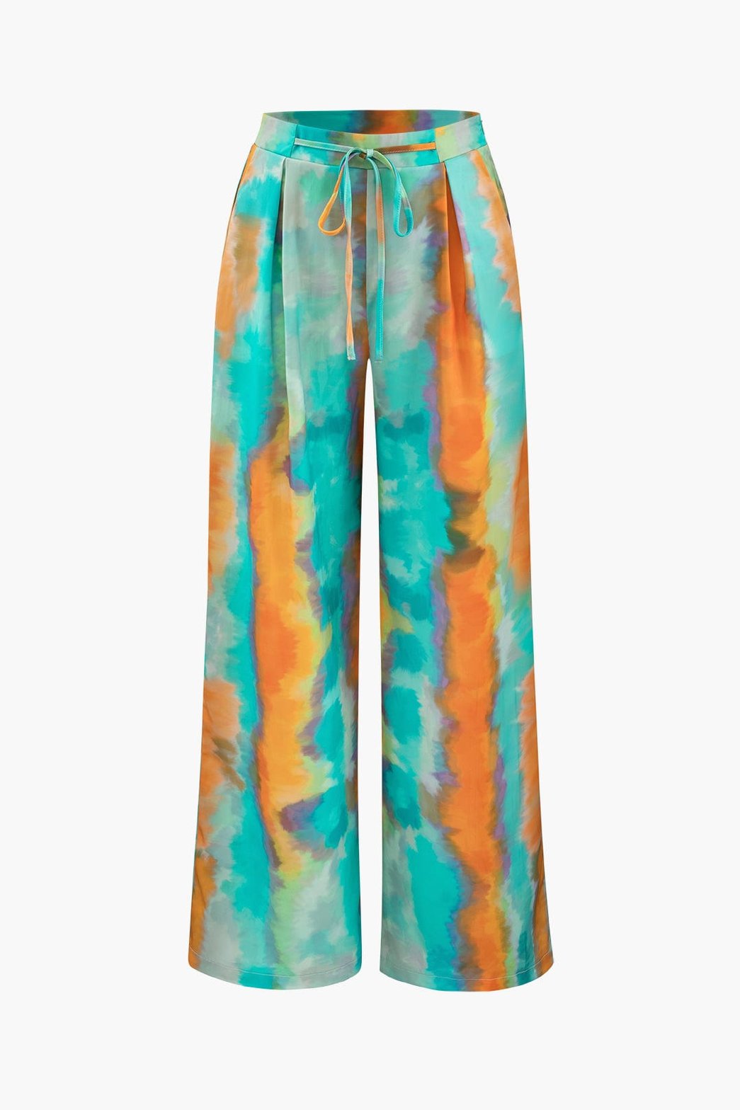 Pantalon satin tie & dye turquoise et orange soleil