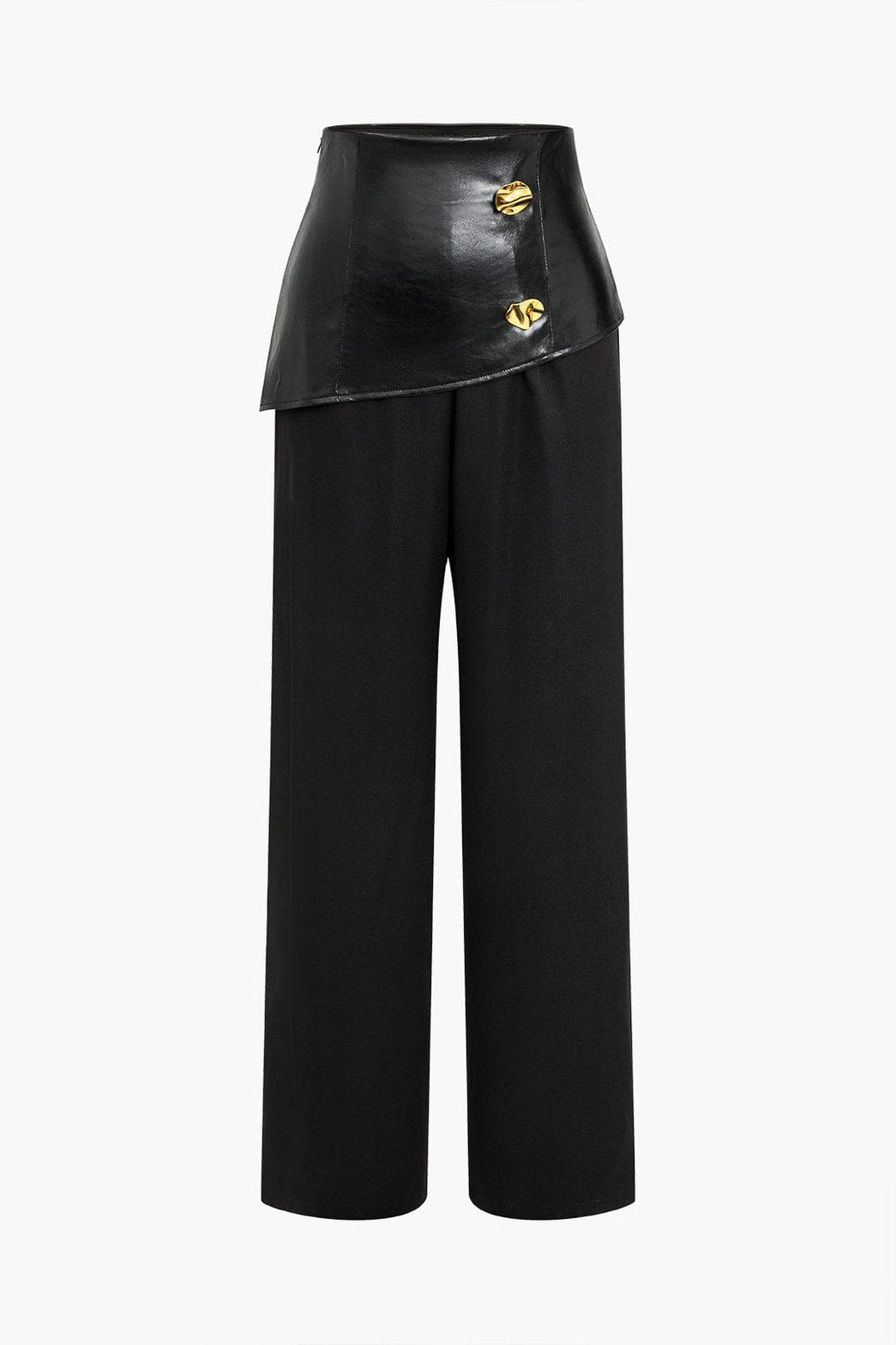 Pantalon noir en simili-cuir avec boutons dorés décoratifs velours