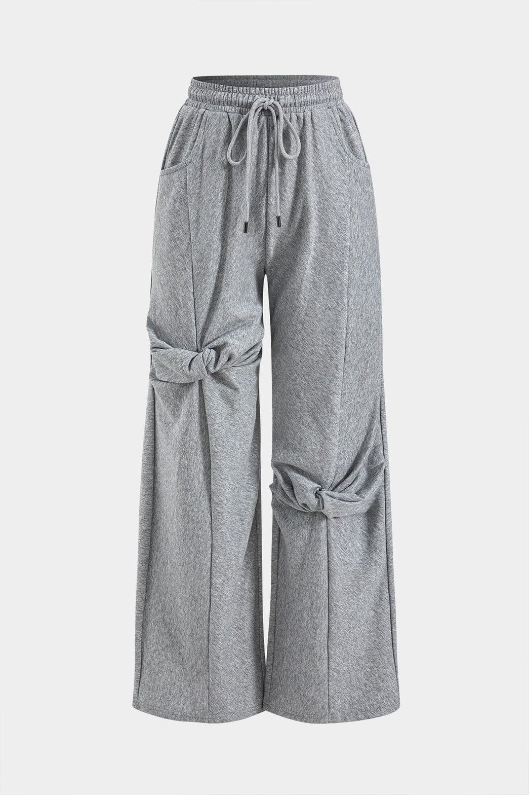 Pantalon large gris avec nœuds décoratifs serein