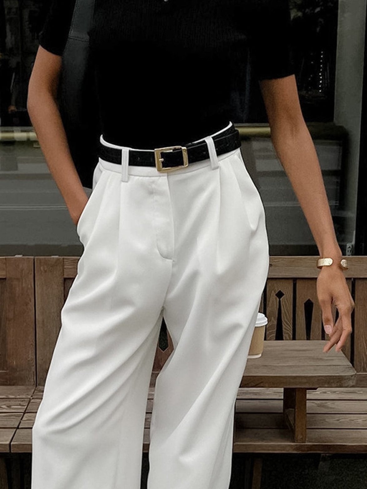 Pantalon large blanc sophistiqué étoile