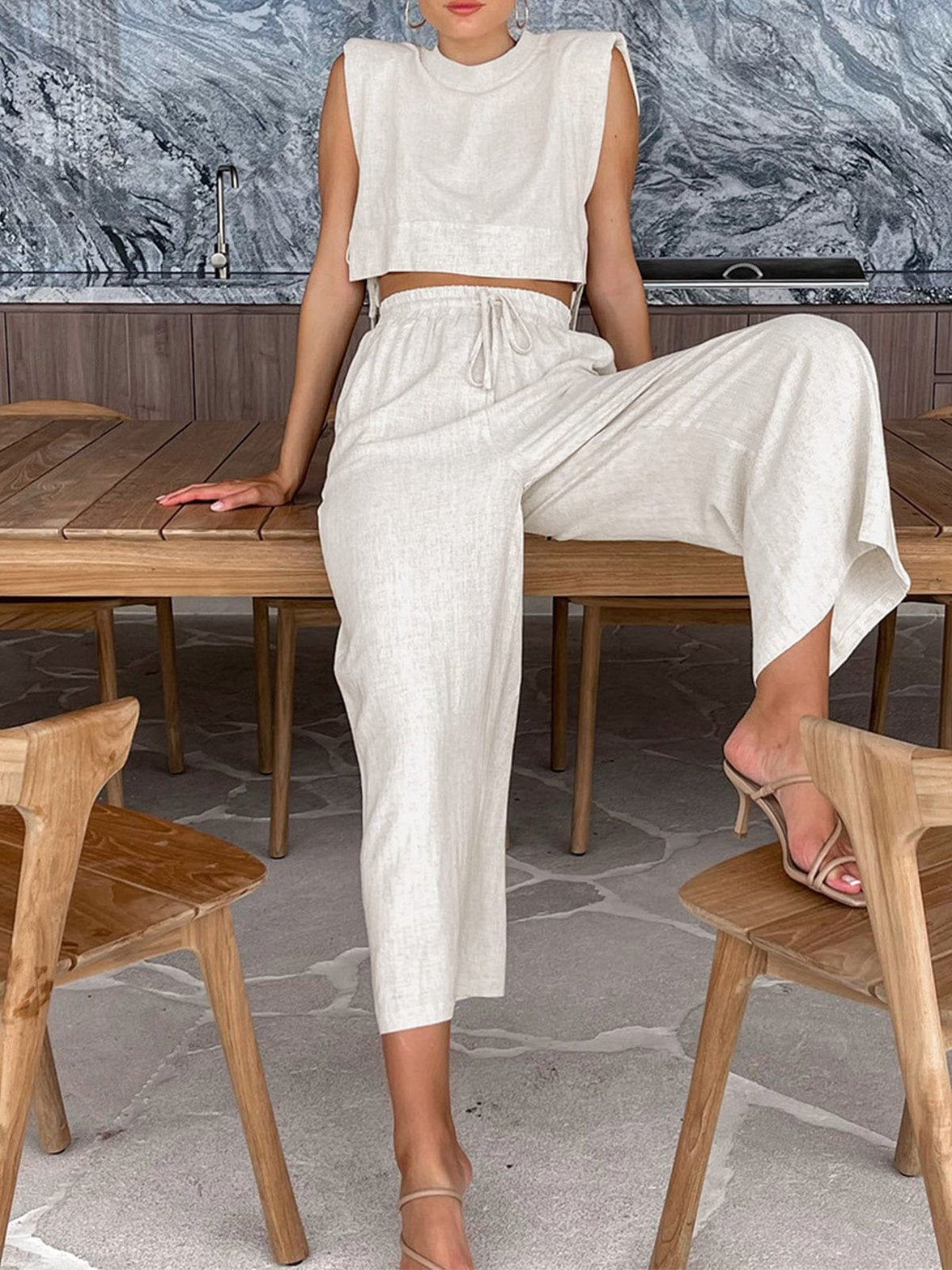 Pantalon décontracté beige étoile