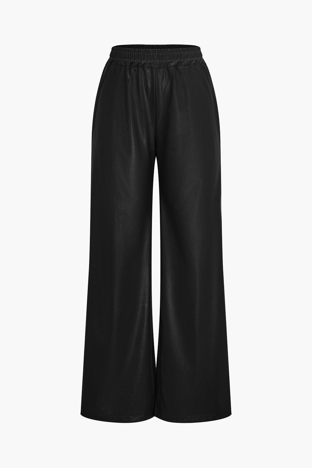 Pantalon large simili cuir marron détail ceinture vent