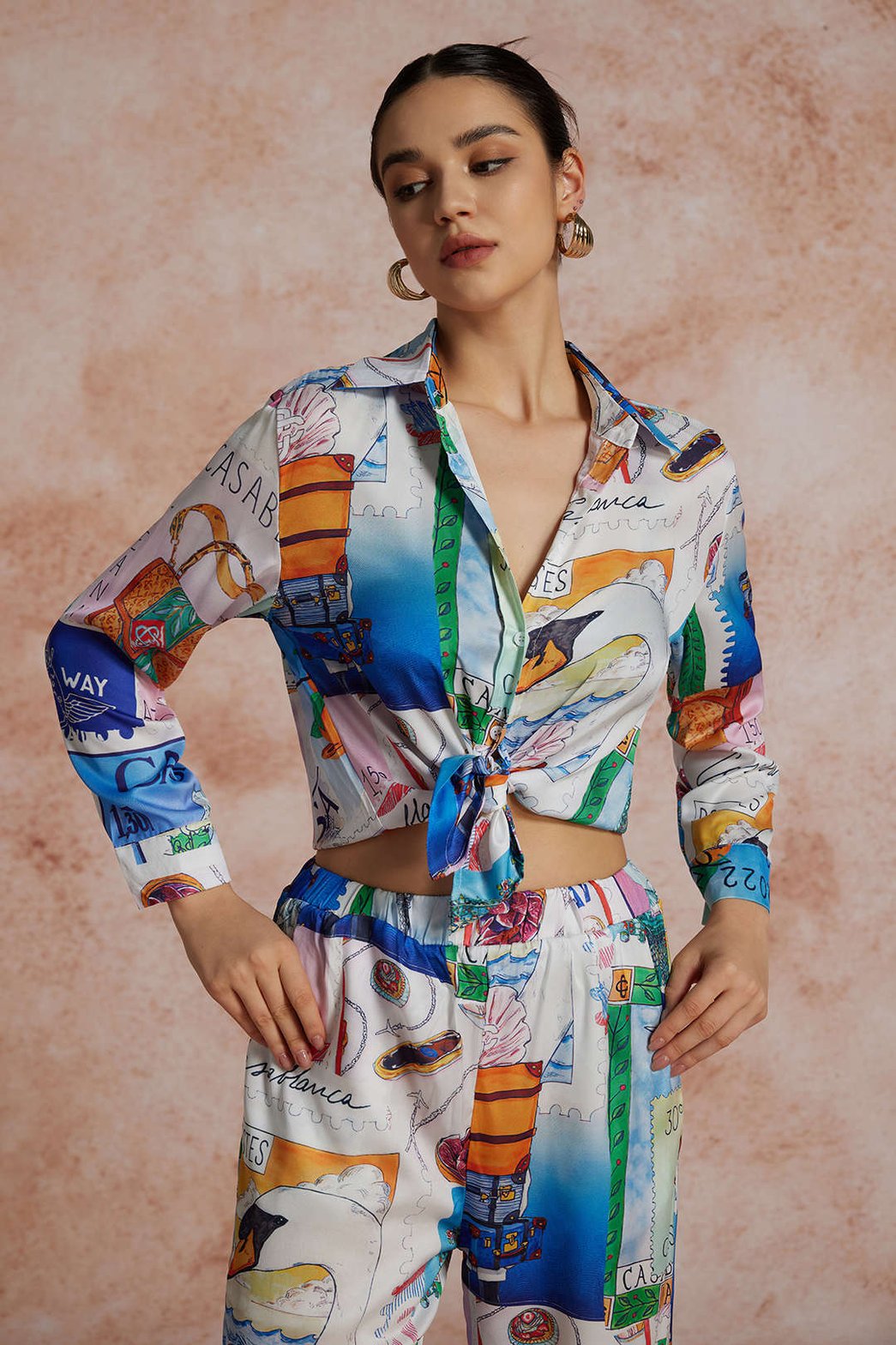 Pantalon fluide imprimé artistique océan