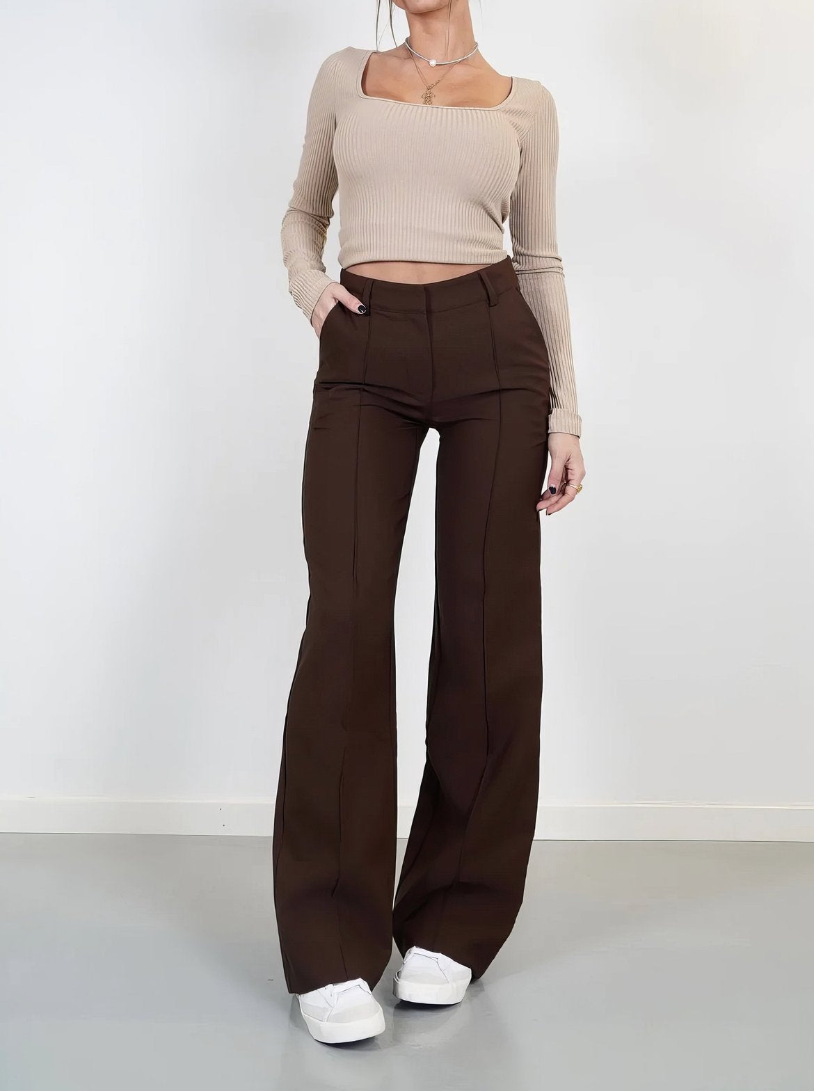 Pantalon Large Taille Haute Élégant