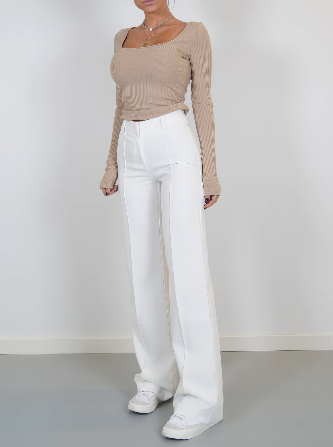 Pantalon large blanc étoile