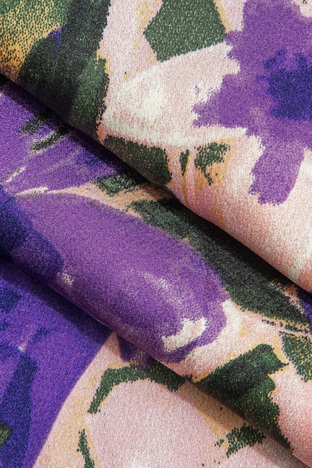 Pantalon fluide motif fleurs violettes lune
