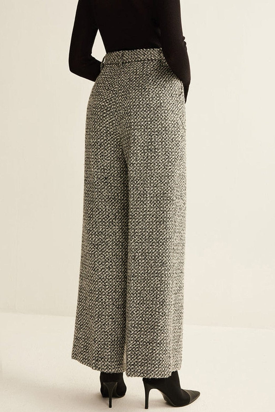 Pantalon à jambes larges motif tweed confort