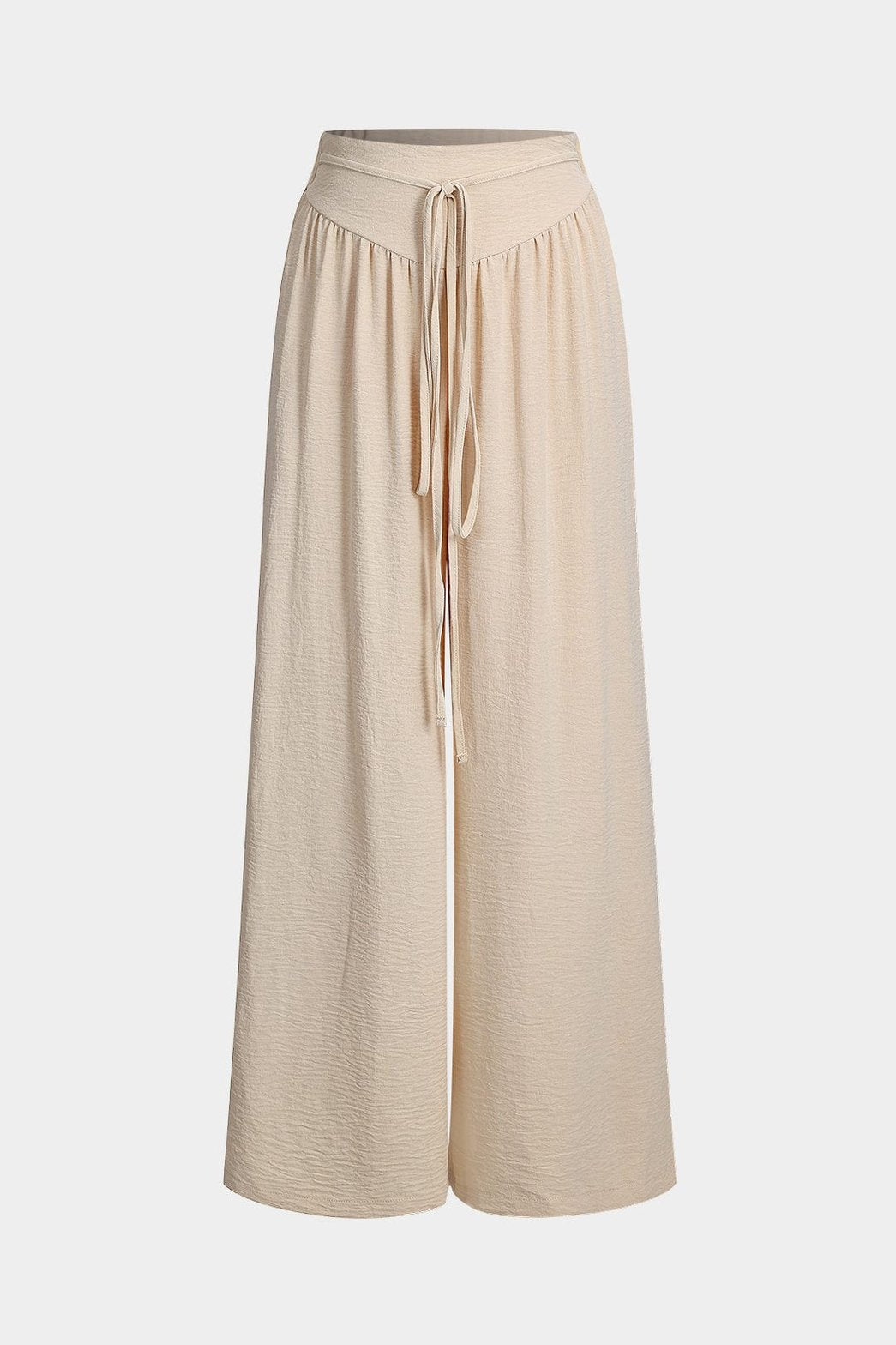 Pantalon palazzo beige fluide vue de face soleil