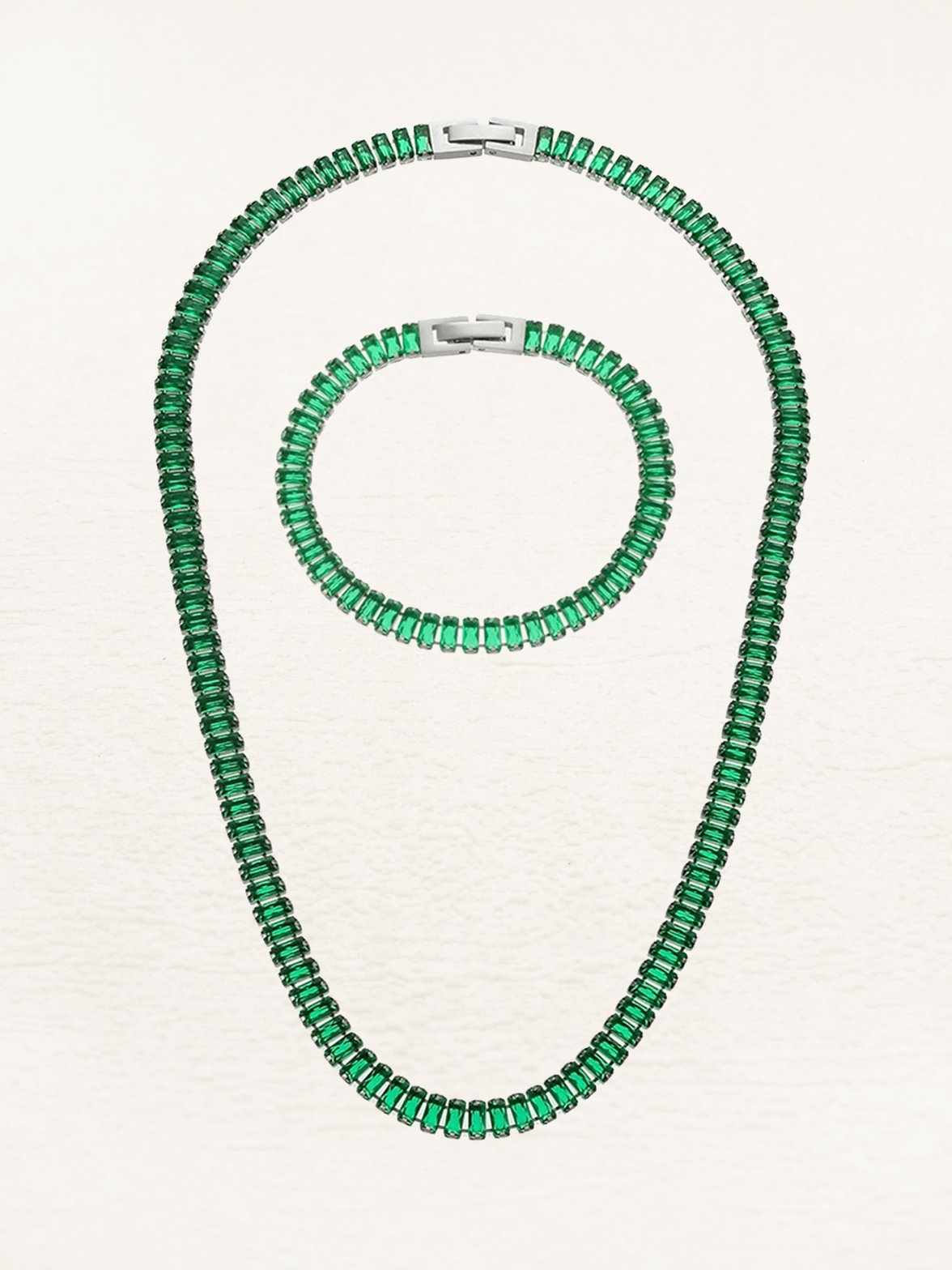 Ensemble collier bracelet vert cristal léger