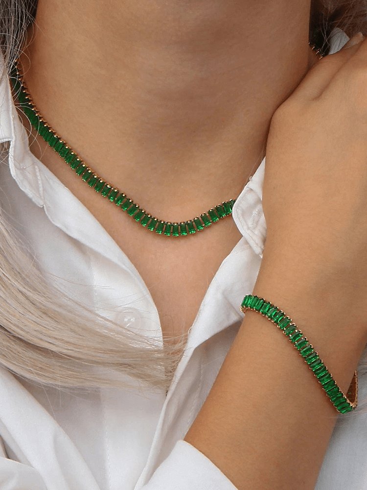 Parure tennis verte cristaux étincelante doux