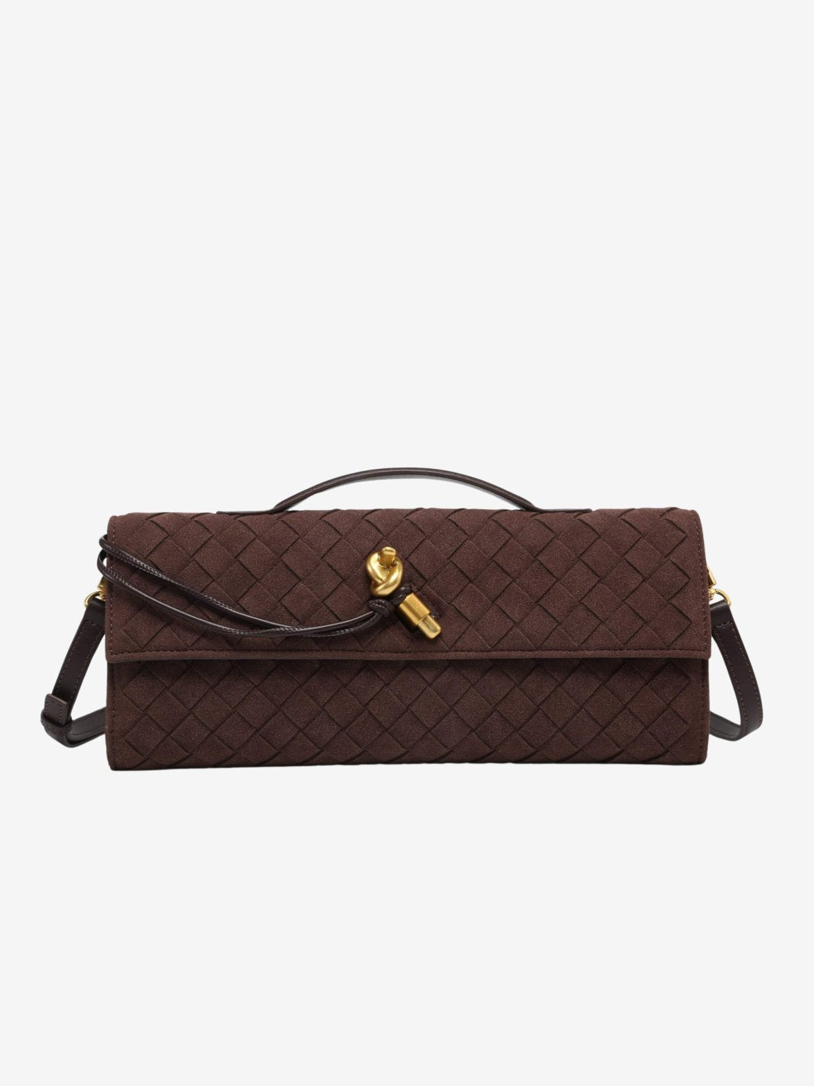 Pochette en daim tressé marron vue de face harmonie