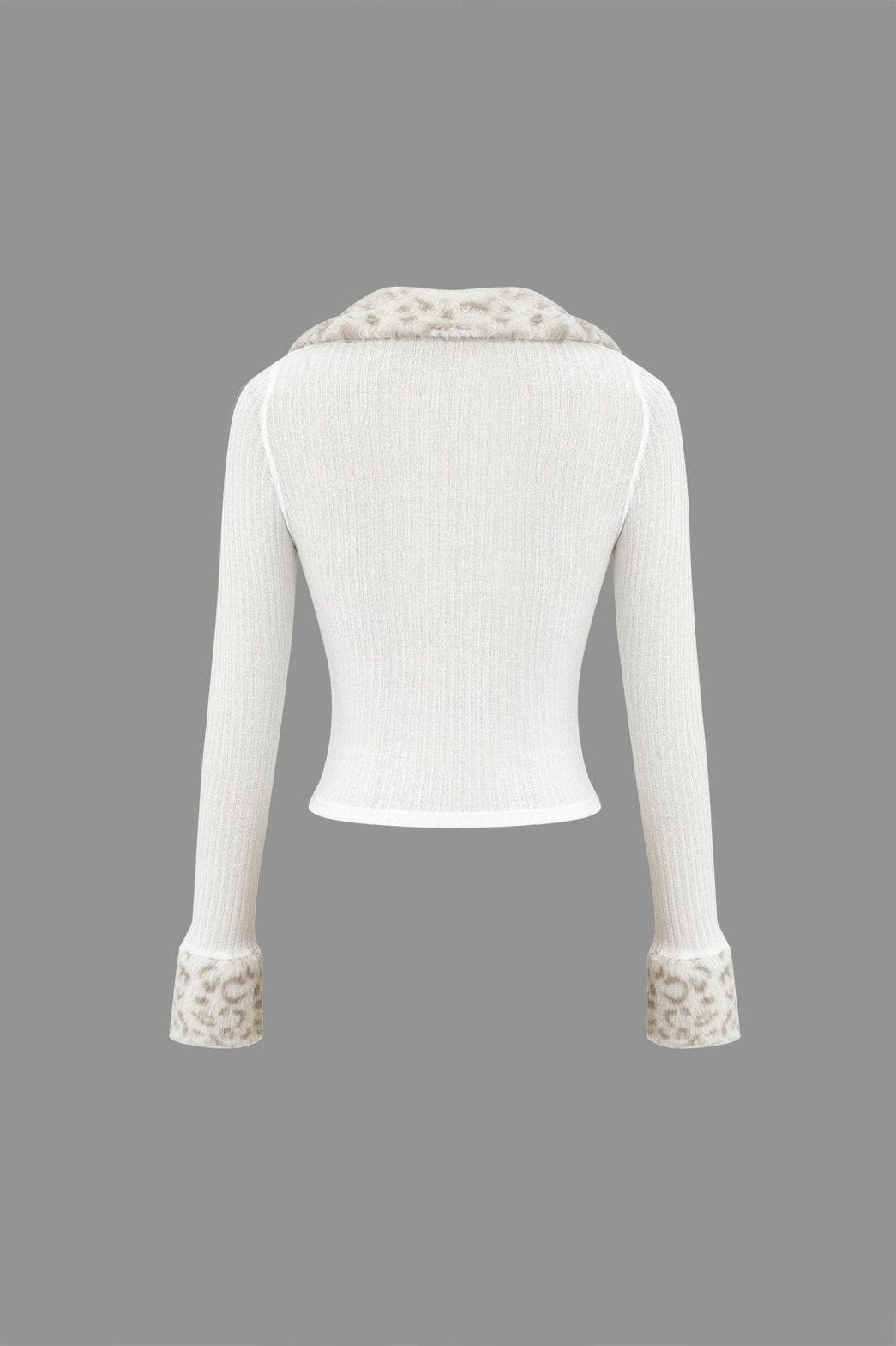 Pull côtelé blanc ajusté avec finitions fourrure harmonie