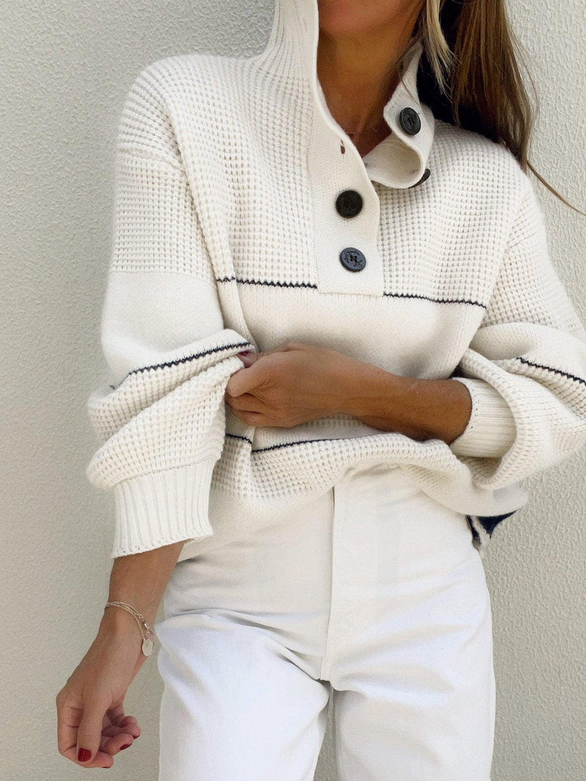 Pull décontracté blanc à motifs confort