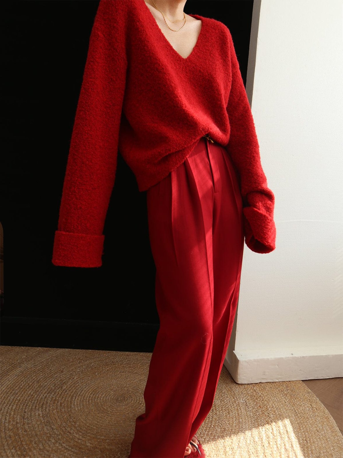 Pull tricot rouge douceur