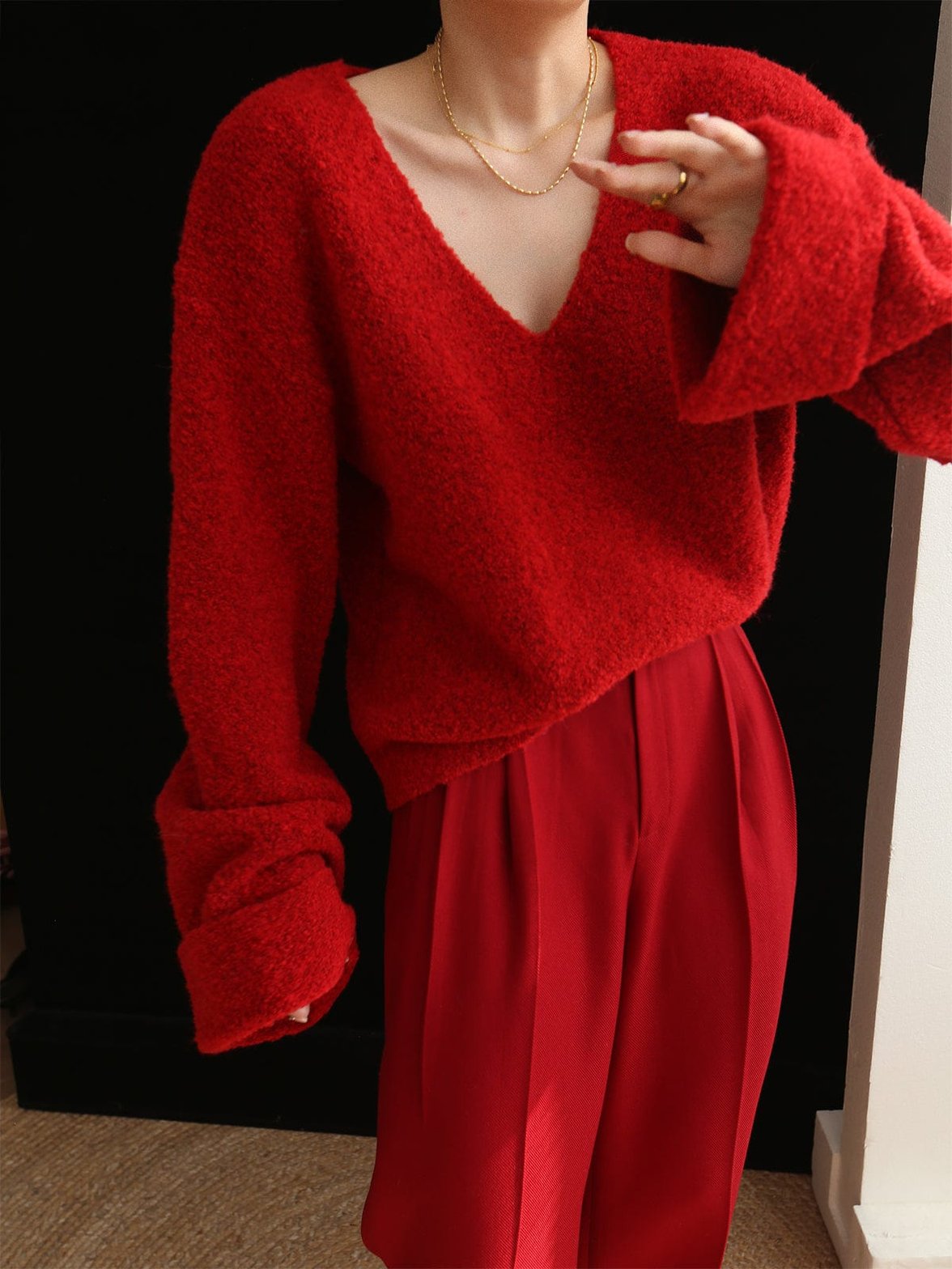 Pull laine mélangée rouge élégance