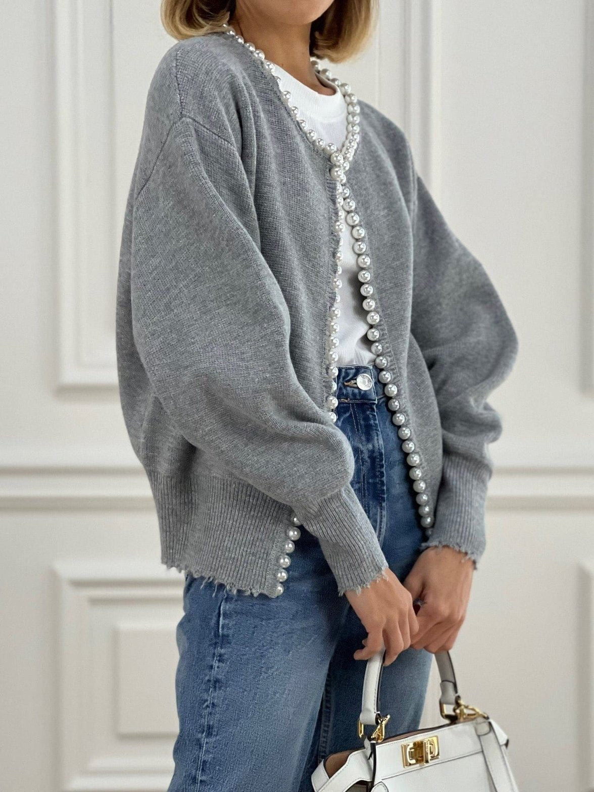 Pull Élégant en Tricot avec Perles