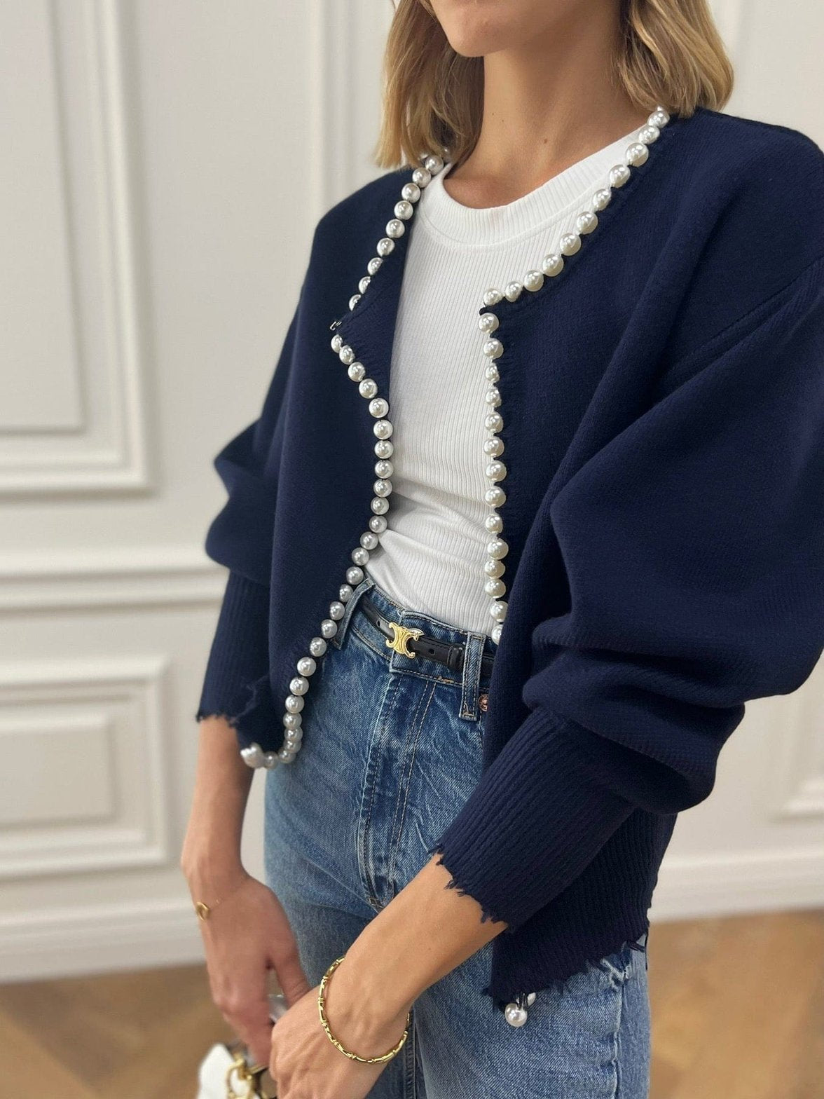 Pull Élégant en Tricot avec Perles
