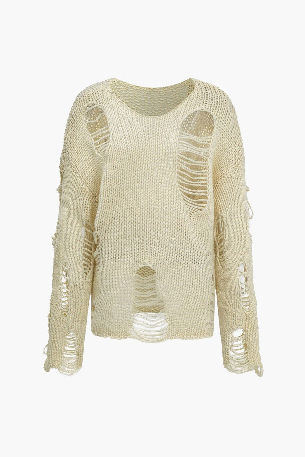Pull maille déstructuré beige effet usé douceur