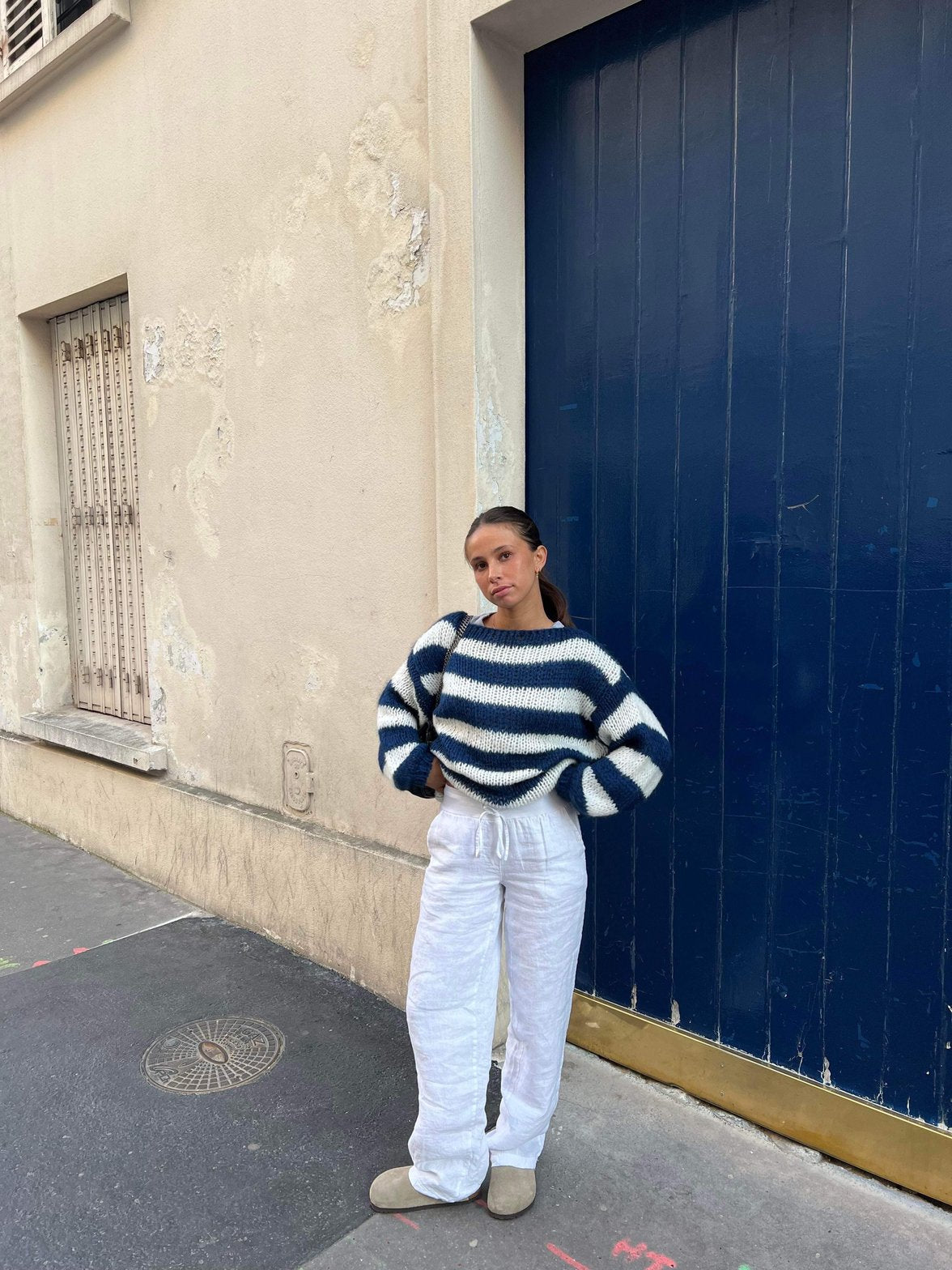 Pull Oversize Rayé Marine & Blanc