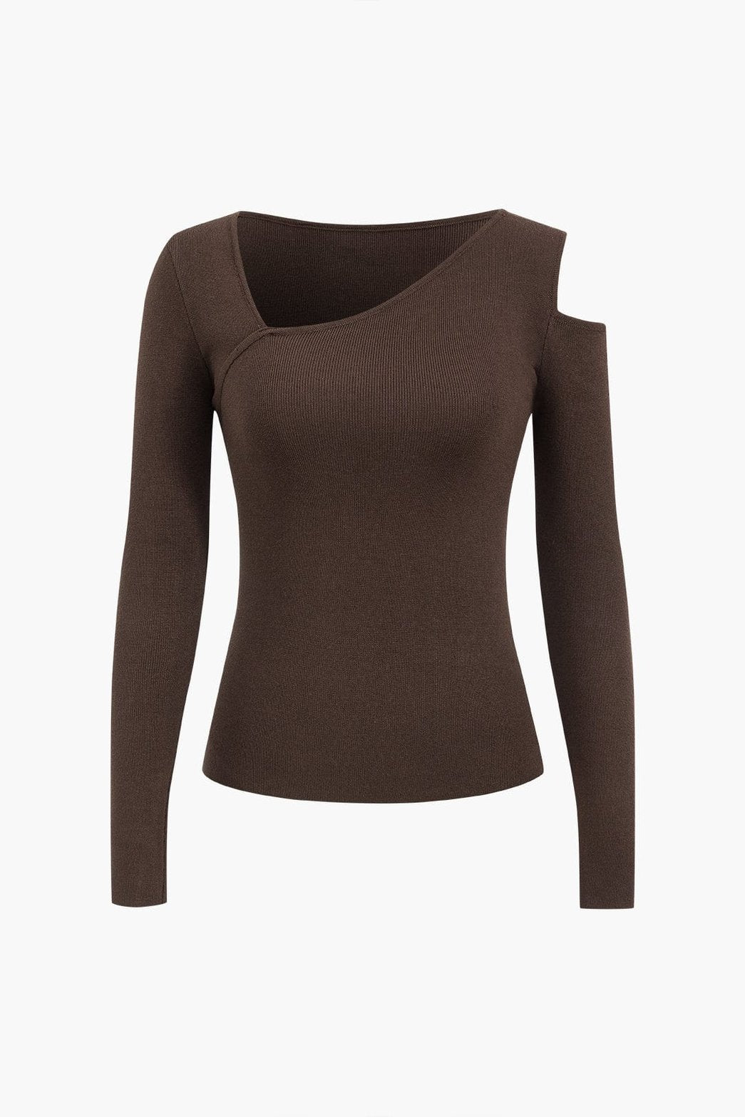 Pull tricot asymétrique marron col V papillon