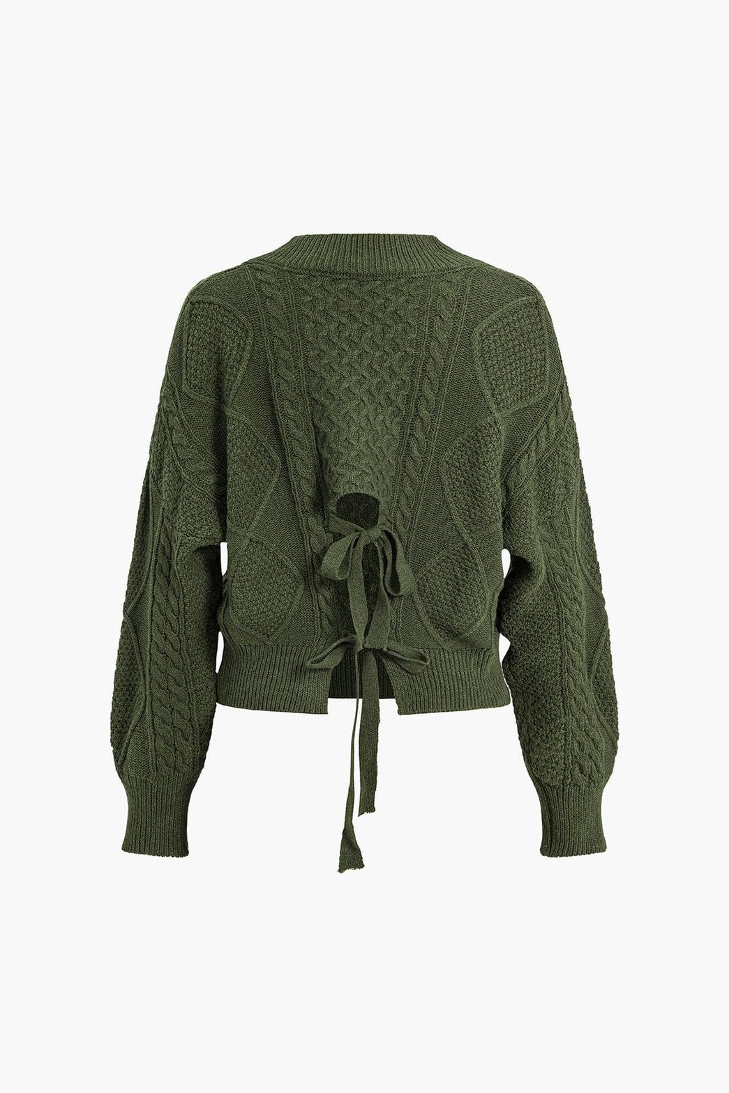Pull tricoté vert sauge dos noué élégance