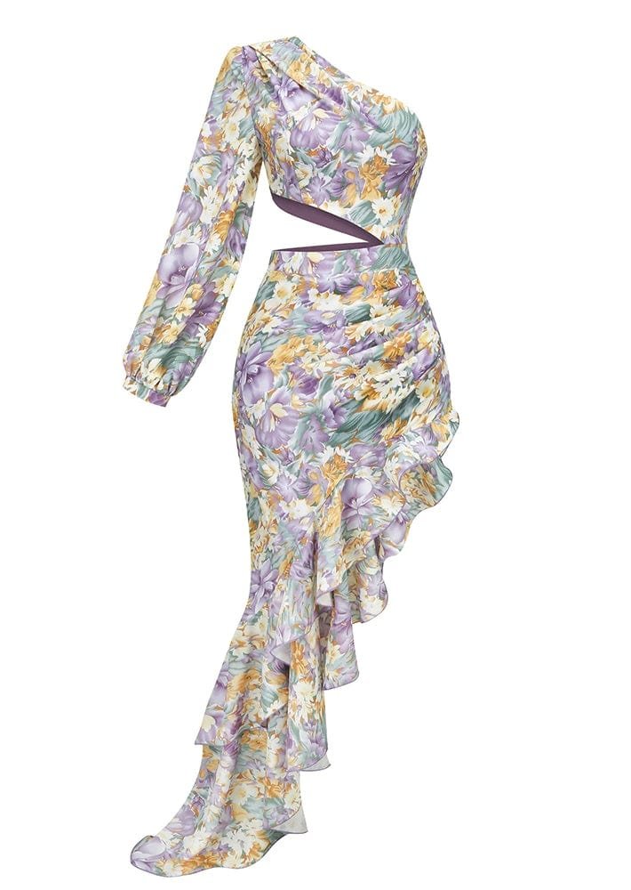 Robe asymétrique motif floral légèreté