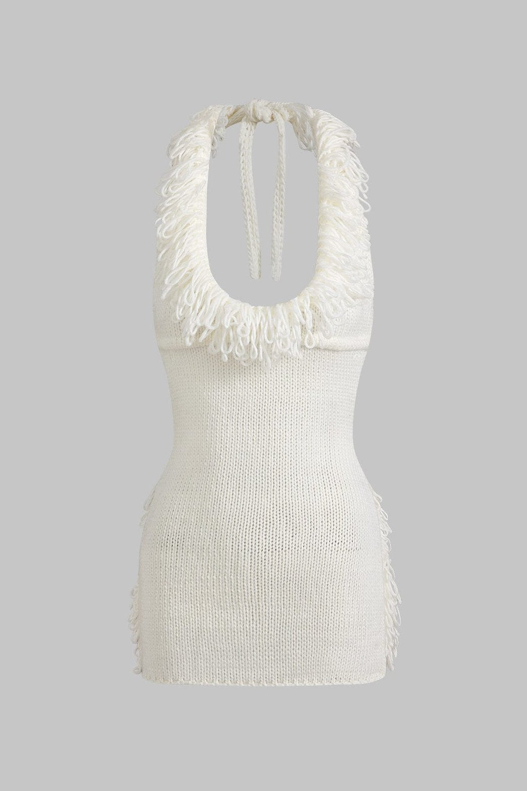 Robe dos nu blanche avec franges soleil