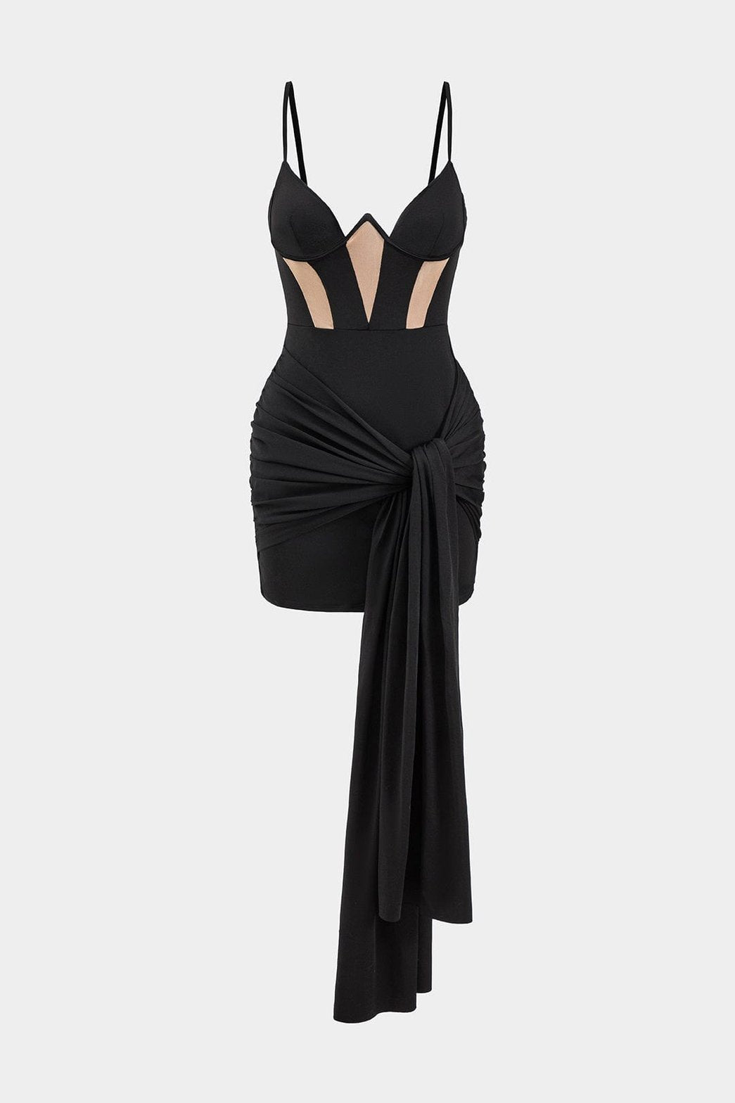 Robe bustier noire drapée élégante cristal