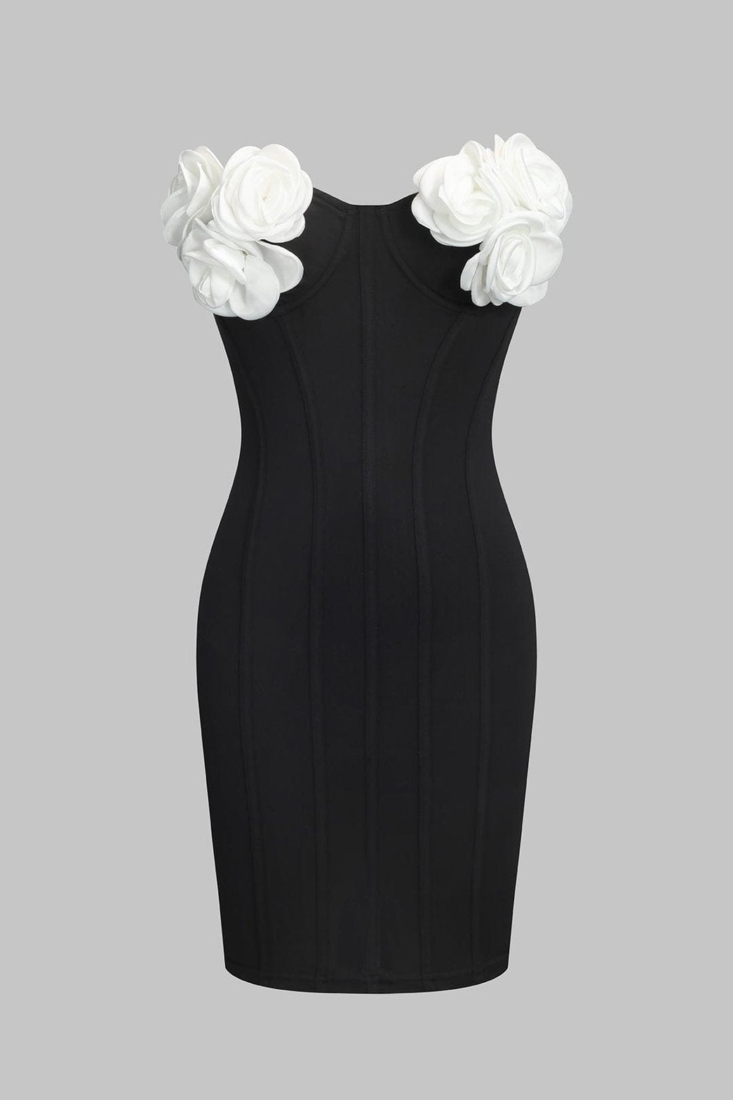 Robe bustier noire avec fleurs 3D blanches douceur