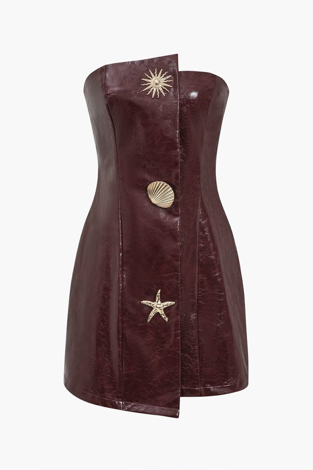 Robe bustier marron en simili cuir avec coquillages décoratifs étoile