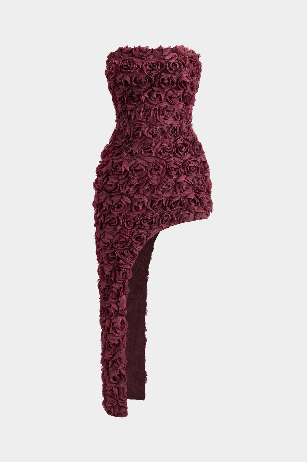 Robe bustier bordeaux à fleurs 3D élégante velours