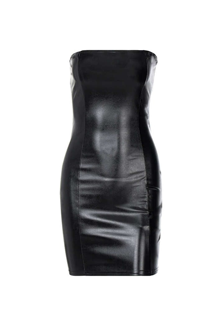 Robe bustier noire effet cuir élégante soleil