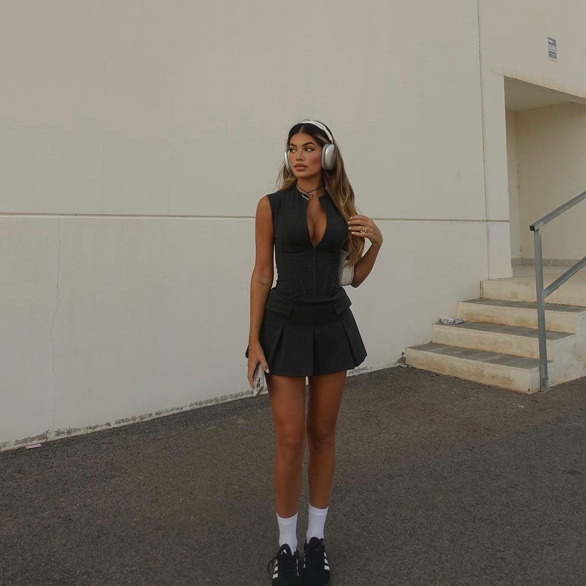 Mini robe plissée onyx