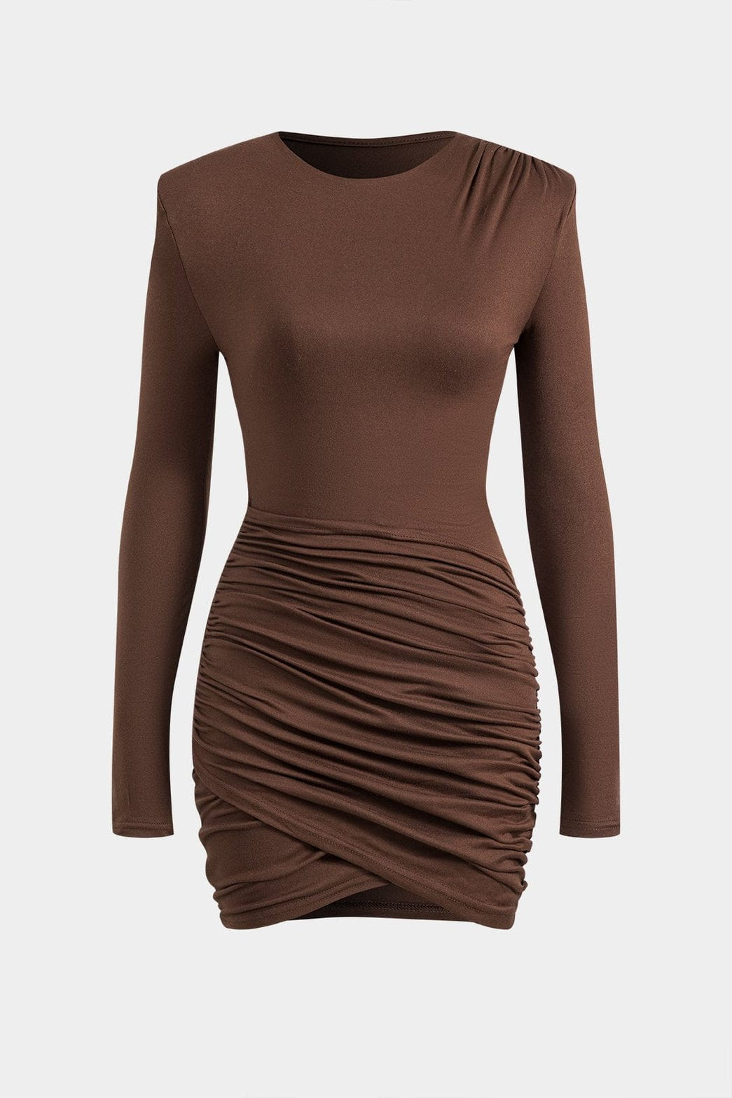 Robe courte drapée marron vue de face velours