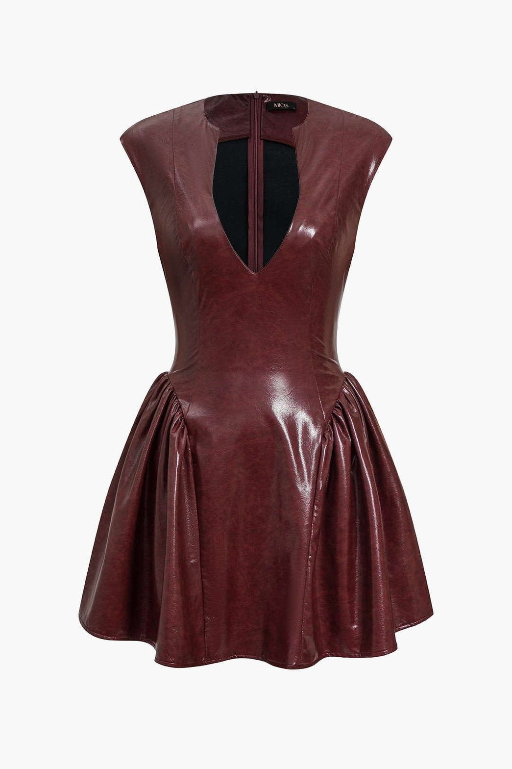 Robe simili cuir bordeaux col V plongeant étoile