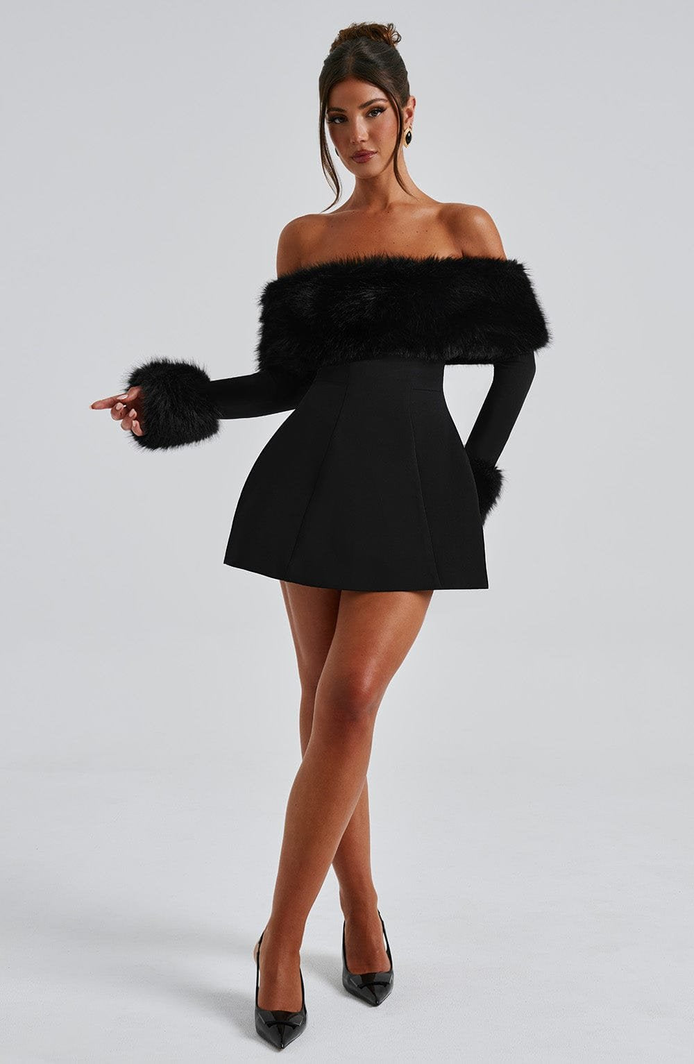 Mini robe de soirée fourrure cosmos