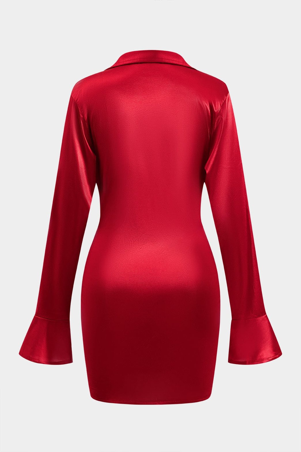 Robe courte en satin rouge avec ceinture à nouer soleil