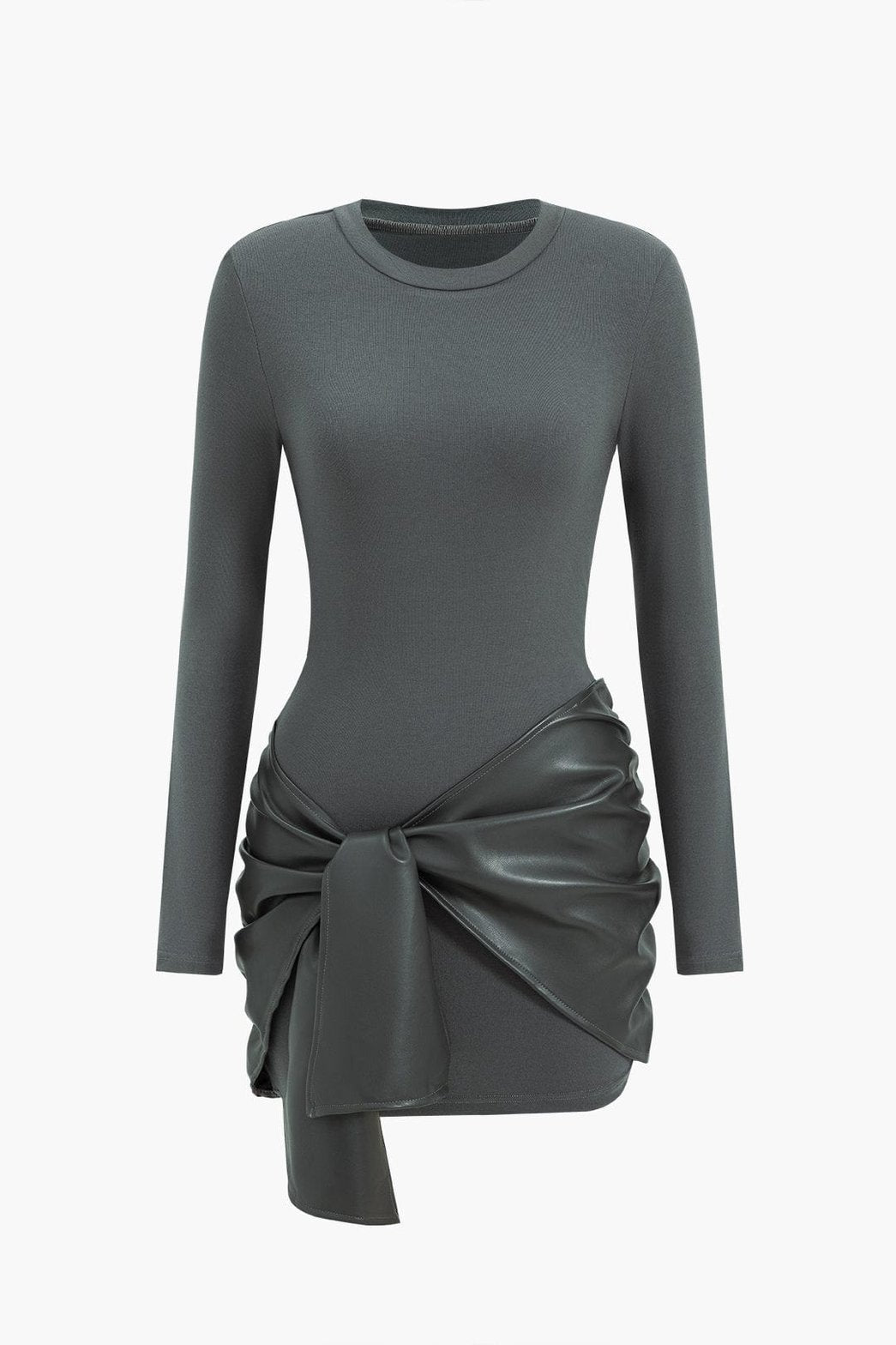 Robe Courte Simili-Cuir Col Rond