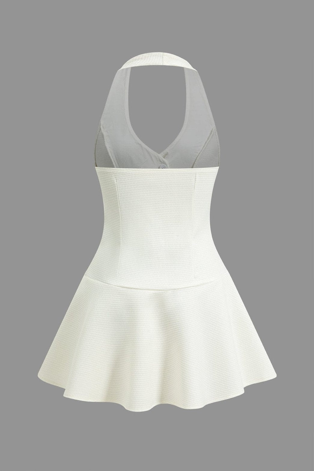 Robe courte tweed blanche col halter vue de dos étoile