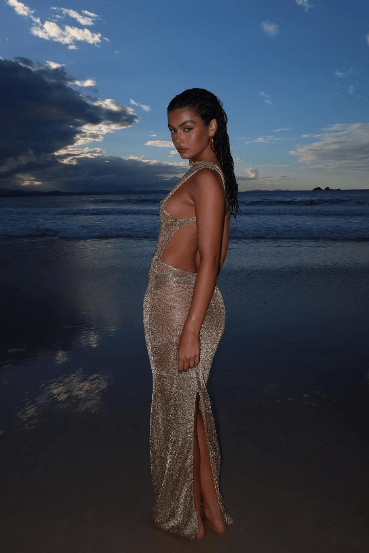 Robe longue fendue dos-nu élégante Harmonie