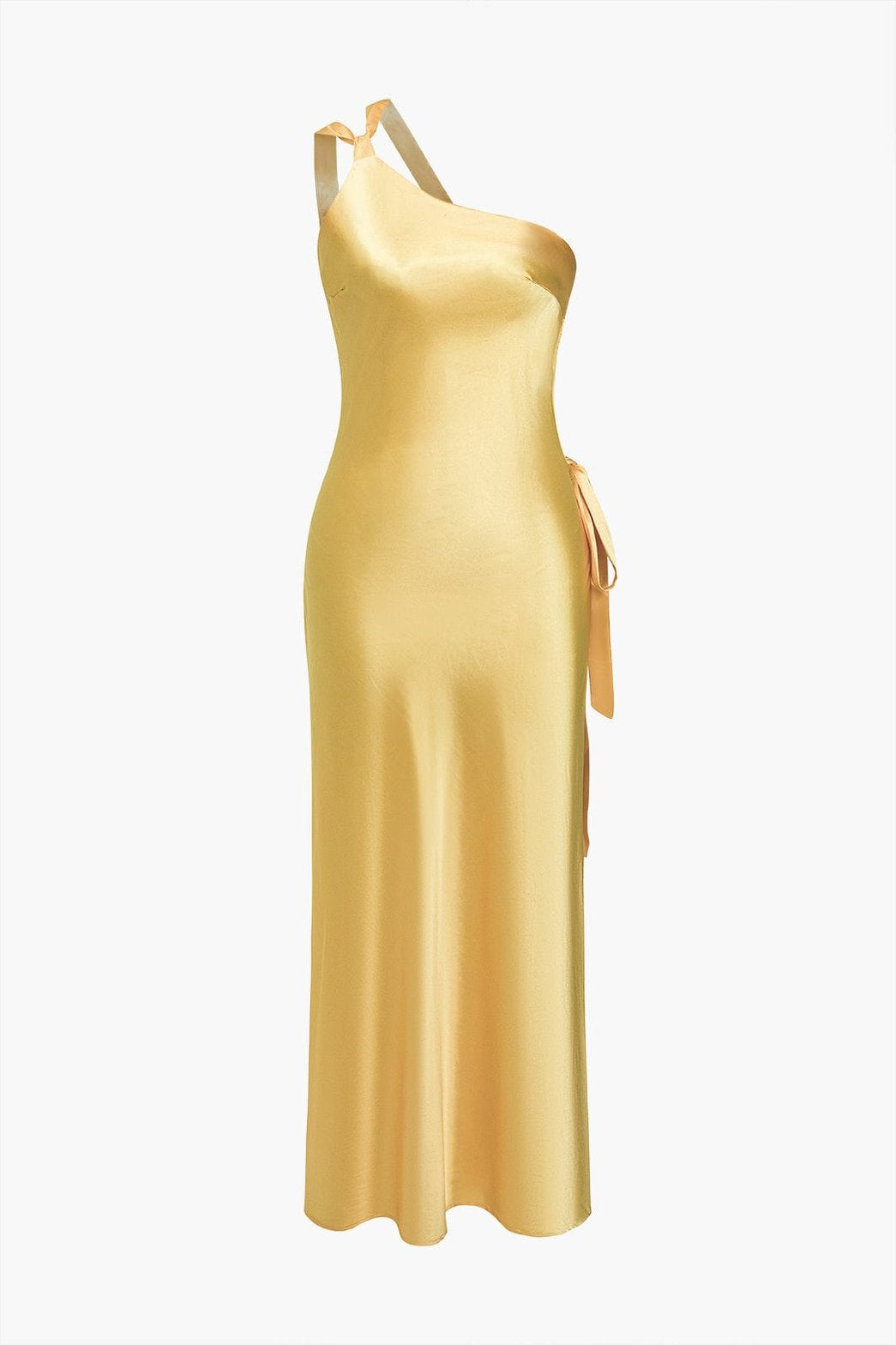 Robe longue asymétrique dorée élégante soleil
