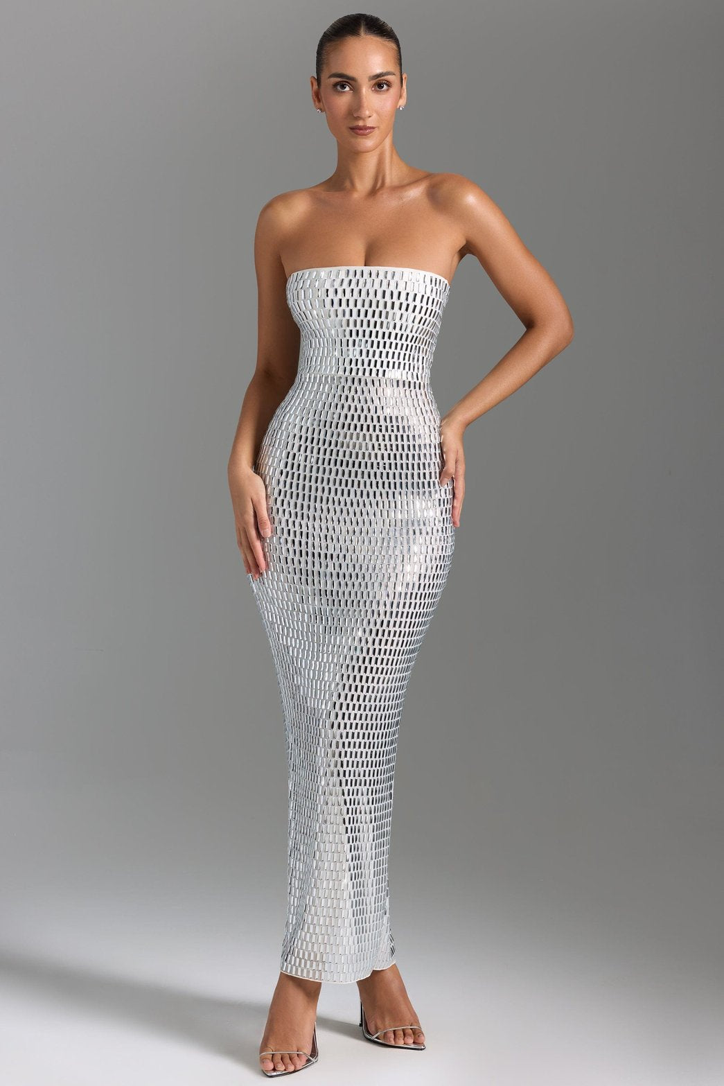 Robe blanche brillante vue avant améthyste
