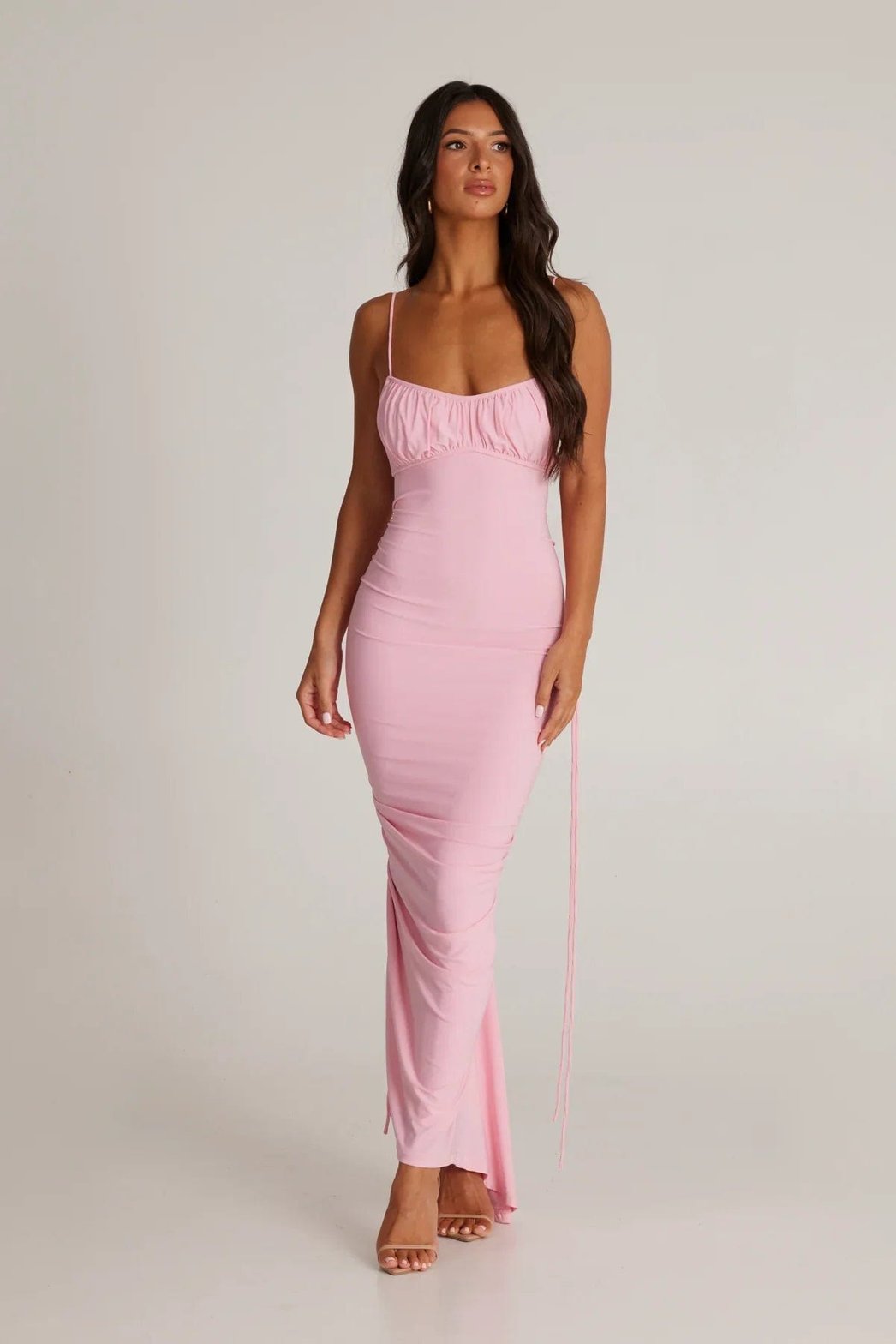 Robe longue lilas détail tissu douceur