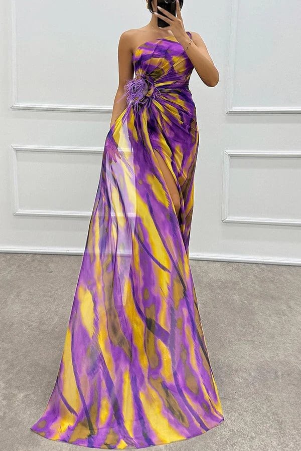 Robe Longue Asymétrique Imprimée à Fente