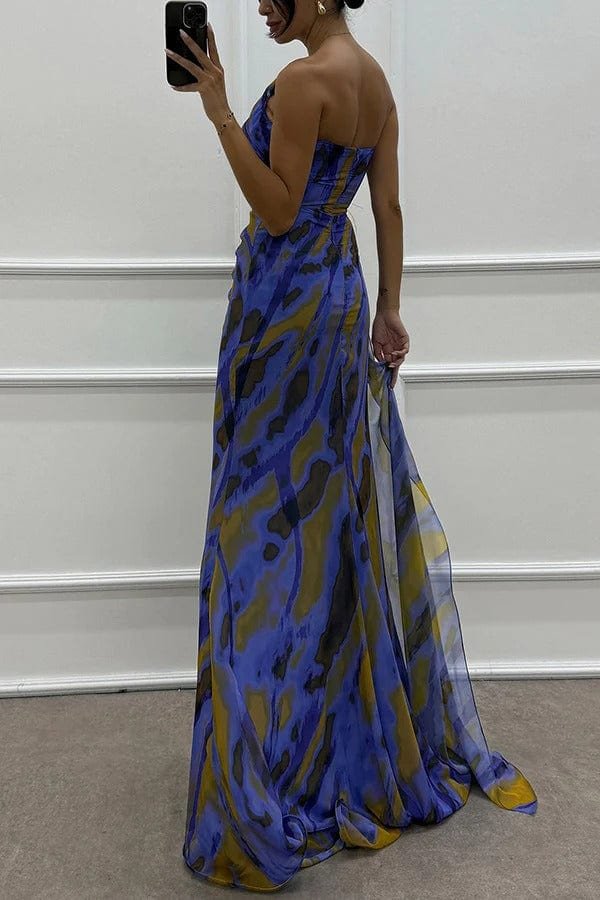 Robe Longue Asymétrique Imprimée à Fente