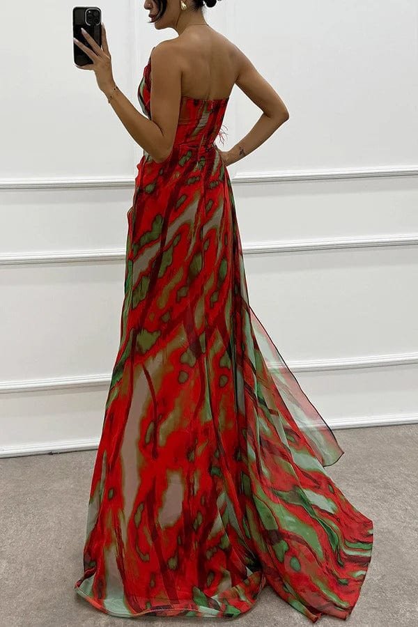 Robe Longue Asymétrique Imprimée à Fente