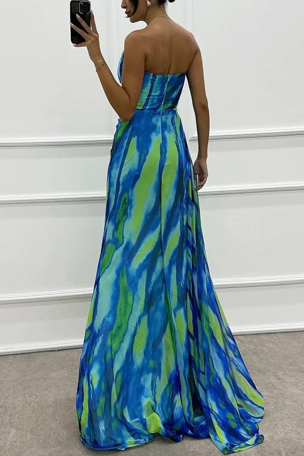 Robe Longue Asymétrique Imprimée à Fente