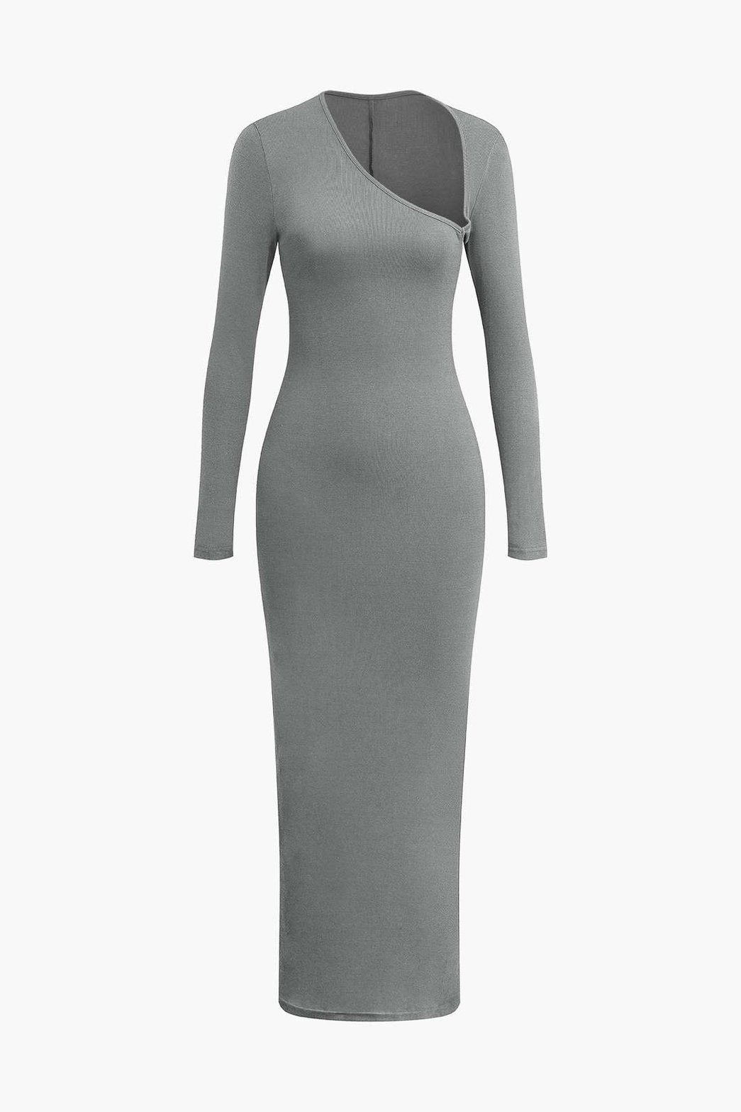 Robe longue asymétrique noire vue complète arbre